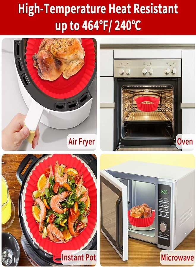 WE-CEF 2 Pack Silicone Air Fryer Liners Pot with 1 Brush Reusable Air Fryer Accessories Basket Replacement of Parchment Paper Liners Fit for 3.5-7 QT or Bigger Baking Oven (7.5 INCH, red - Pista) - Image 3